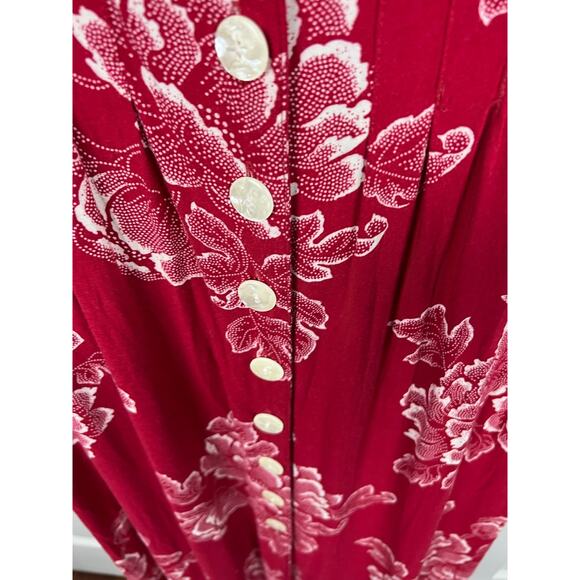 Newport News Women Vintage Red White Floral Button Up Maxi Dress Rayon Size 4 - Picture 4 of 10